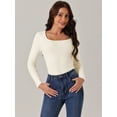 thumbnail image 3 of DARING DIVA Square Neck Sweater Bodysuit Blouse Tops S Beige, 3 of 5