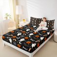 thumbnail image 3 of Feelyou Happy Halloween Queen Sheets, Cartoon Pumpkin Ghost Queen Sheet Sets, Black Orange, 4 Pieces, 1 Flat Sheet, 1 Fitted Sheet and 2 Pillowcases, 3 of 5