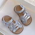 thumbnail image 2 of Ymyiu Toddler Girl Sandals Girl's Bow Flat Slip On Sandals Cute Fashion Trendy Summer Vacation Round Open Toe Summer Slides Sandal Size 7 (Silver,Toddler 7), 2 of 8