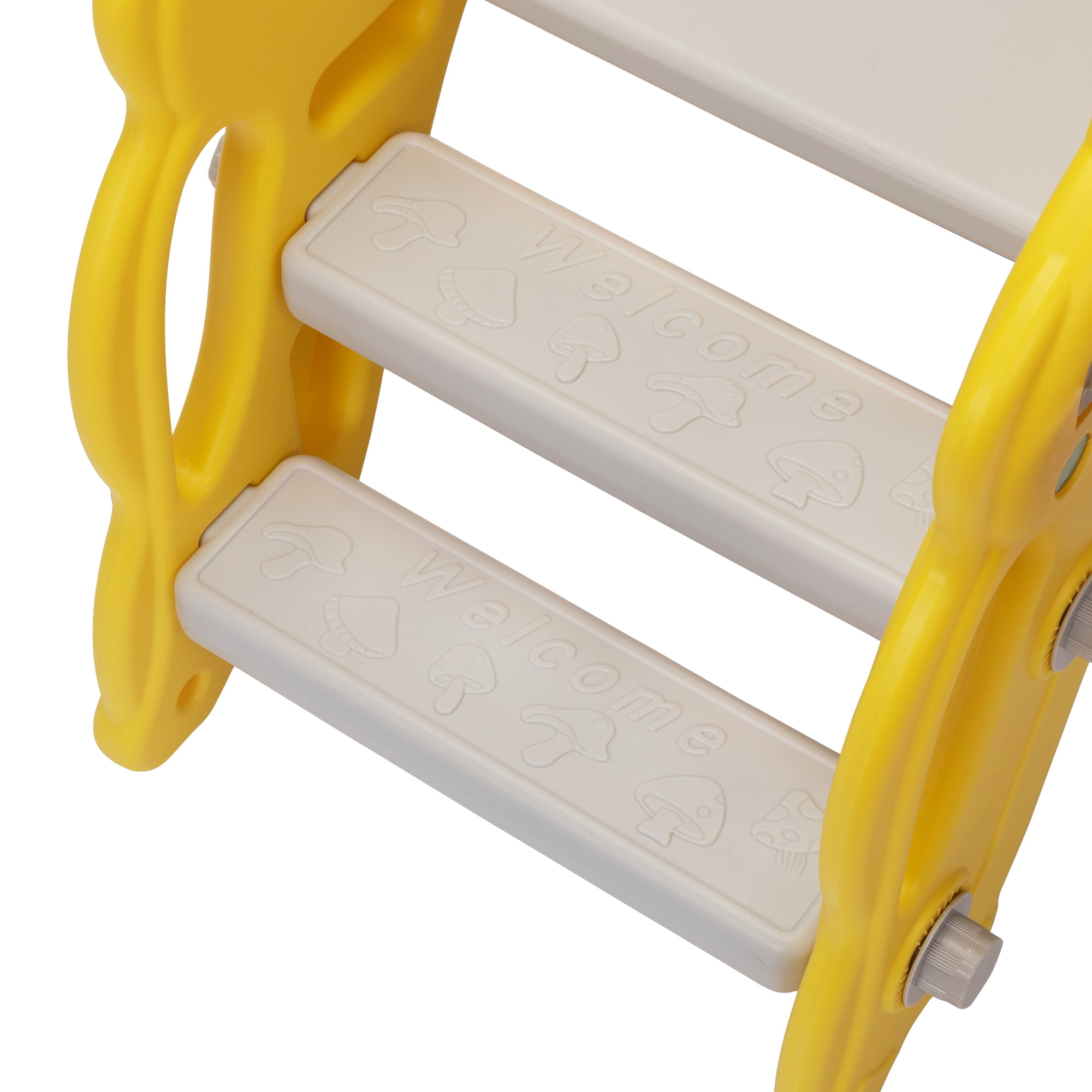 Kadyne 3 in 1 Toddler Slide Kids Slide, 42.9" Frogs Play Slide for Outdoor and Indoor, Play Slide with Basketball Hoop, Ball and Ladder, Yellow+Gray Kadyne 3 in 1 Toddler Slide Kids Slide, 42.9" Frogs Play Slide for Outdoor and Indoor, Play Slide with Basketball Hoop, Ball and Ladder, Yellow+Gray