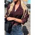 thumbnail image 5 of Jackets for Female CasualLoose Comfy Utility Style Button Up Large Lapel Cropped Jacket Female Wine Red S, 5 of 7