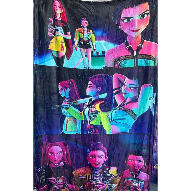 Exclusiva! Cobija Frazada Ultra Suave K-Pop Demon Hunters HUNTRIX Collage Black