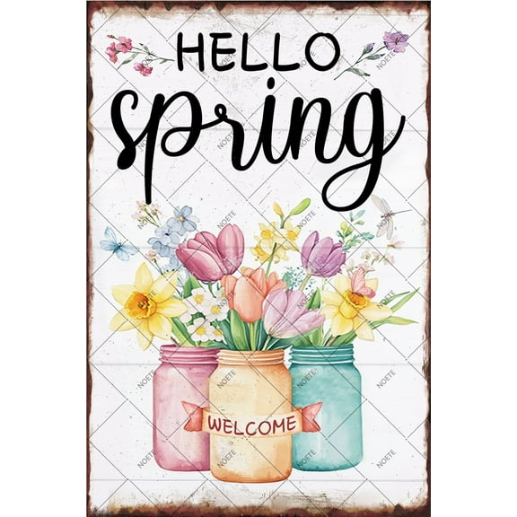 NOETE Spring Garden Decorations - 12x16 Inch Metal Wall Sign for Patio, Porch, Yard, Backyard, Front Door & Indoor Seasonal Decor