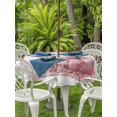 thumbnail image 2 of Outdoor Tablecloth with Umbrella Hole and Zipper, Pink Pumpkin Round Table Cloth 60 Inch Waterproof Tablecloth, Thanksgiving Fall Vintage White Stripe Picnic Table Cover for Patio Camping, 2 of 7