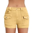 thumbnail image 6 of Qgtaibl Womens Cargo Denim Shorts High Waisted Button Casual Jean Shorts with Multi Pockets Summer Lightweight Straight Leg Mini Jorts Khaki S, 6 of 9