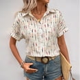 thumbnail image 2 of Button down Tops for Women Striped Printed Dress Shirts Short Sleeve Flowy Collared Fashion Casual Blouses (XL, Beige), 2 of 7