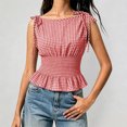 thumbnail image 2 of Wang6 Women's Plaid Printed Tank Tops Causal Sleeveless Smocked Waist Tops Lace up Strap Tshirts Ladies Summer Going out Tees Top 0617liRD2 XS, 2 of 5