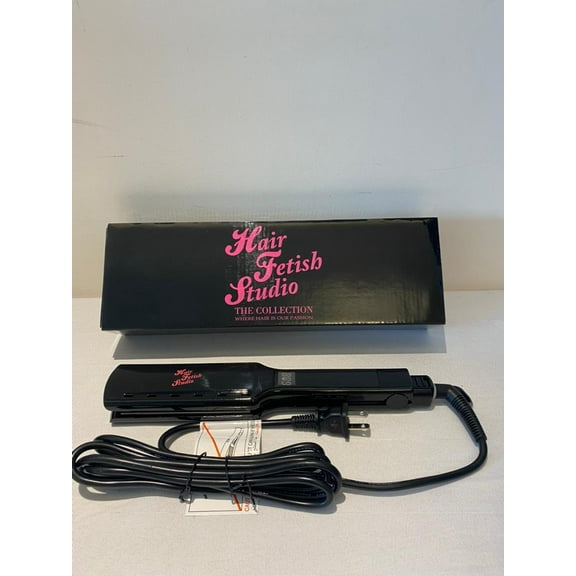Hair Fetish Studio Professional 1 ¾" Ceramic Flat Iron Hair Straightener with Digital LCD Display, Dual Voltage, Instant Heating - Black