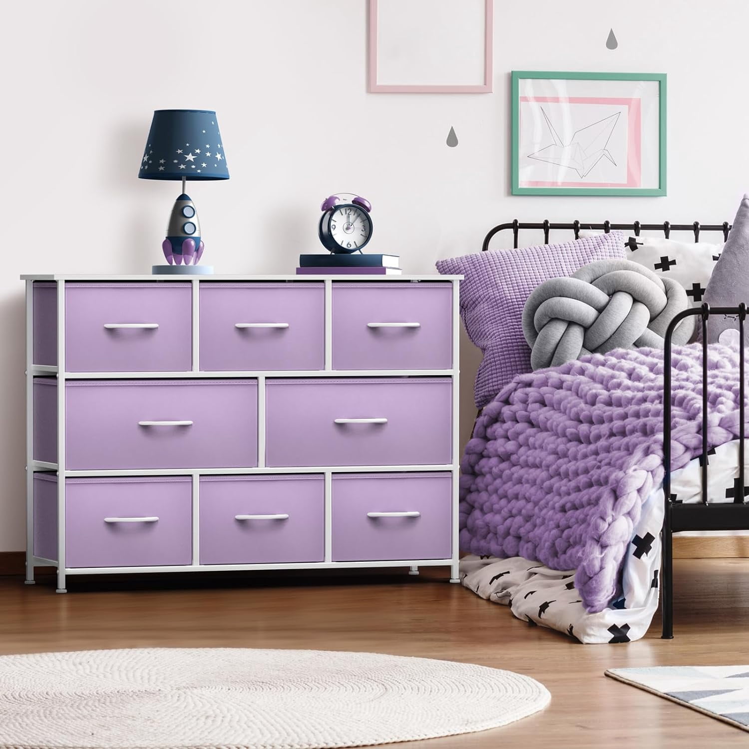 Sorbus Dresser with 8 Fabric Bins Drawers - Kids Furniture Storage Chest for Clothing Toys Organization, Bedroom, Closet (Purple)