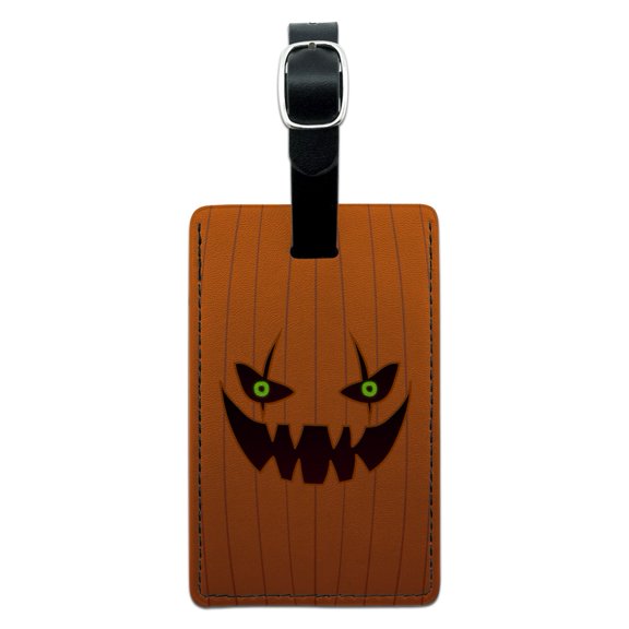 Jack-o'-lantern Pumpkin Face Halloween Decoration Rectangle Leather Luggage Card Suitcase Carry-On ID Tag