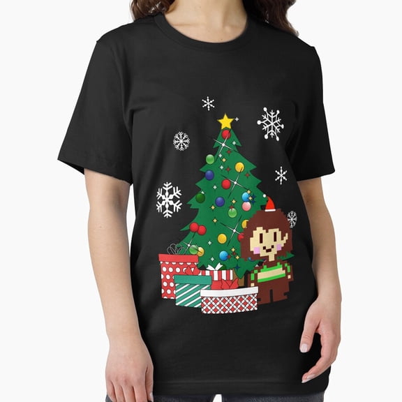 Chara around the Christmas tree undertale festive themed artwork Unisex T-Shirt, up to size 5XL