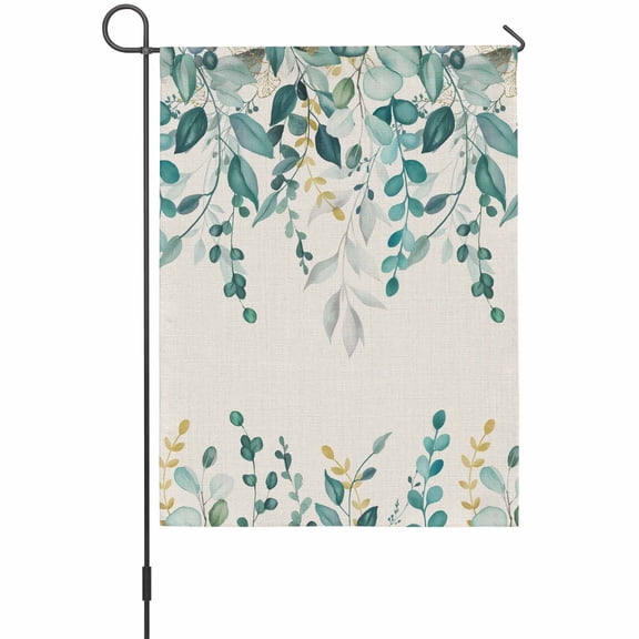 Green Eucalyptus Leaves Garden Flag 12 x 18 Inches, Vintage Farm Plant Watercolor Weather Proof Outdoor Patio Flags Double Sided Small Garden Decoration for Yard Outside Home