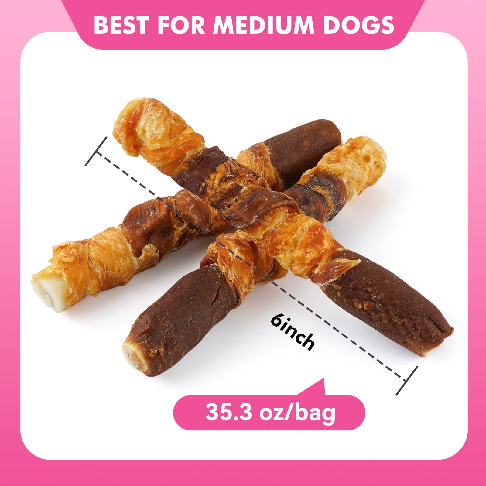 Puddonio Chicken, Duck & Liver with Rawhide Dog Treats, 2.2 lb, 6 Inch