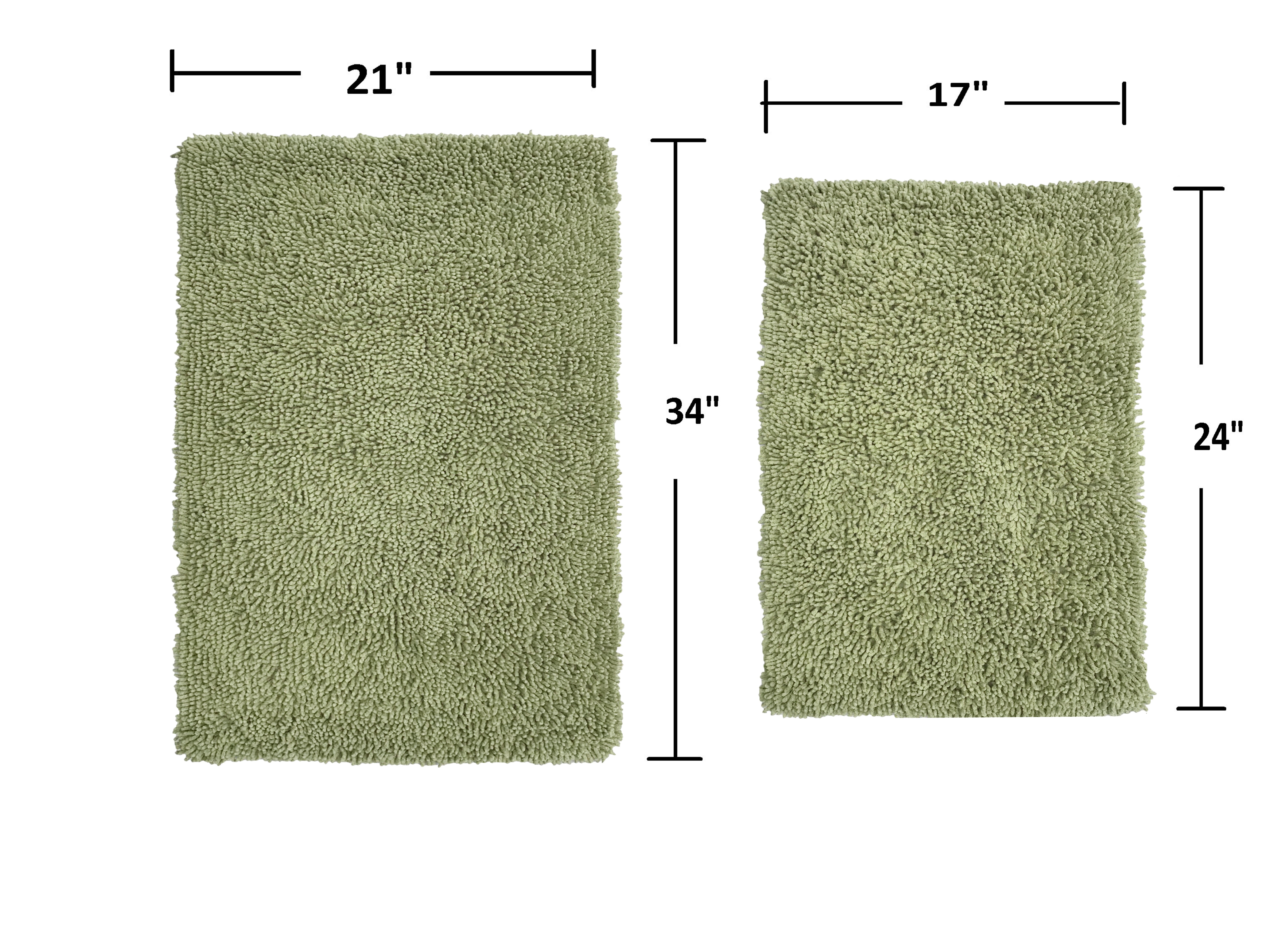 Home Weavers Fantasia Bath Rug 100% Cotton Non-Slip Bathroom Rug Set Machine Washable Bathroom Rug-17"x24", Bath Rug- 21"x34", Sage Color 2 Piece Bath Carpet set