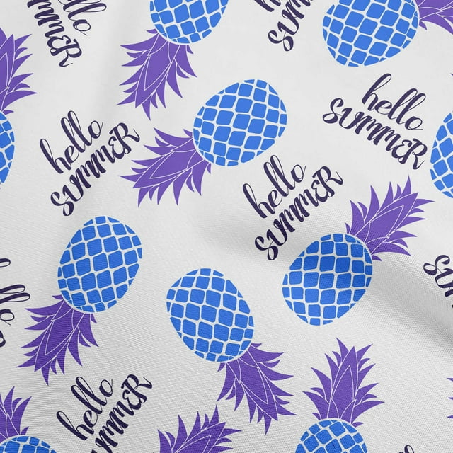 oneOone Rayon Medium Blue Fabric Tropical Pineapple Craft Projects Decor Fabric Printed By The Yard 56 Inch Wide