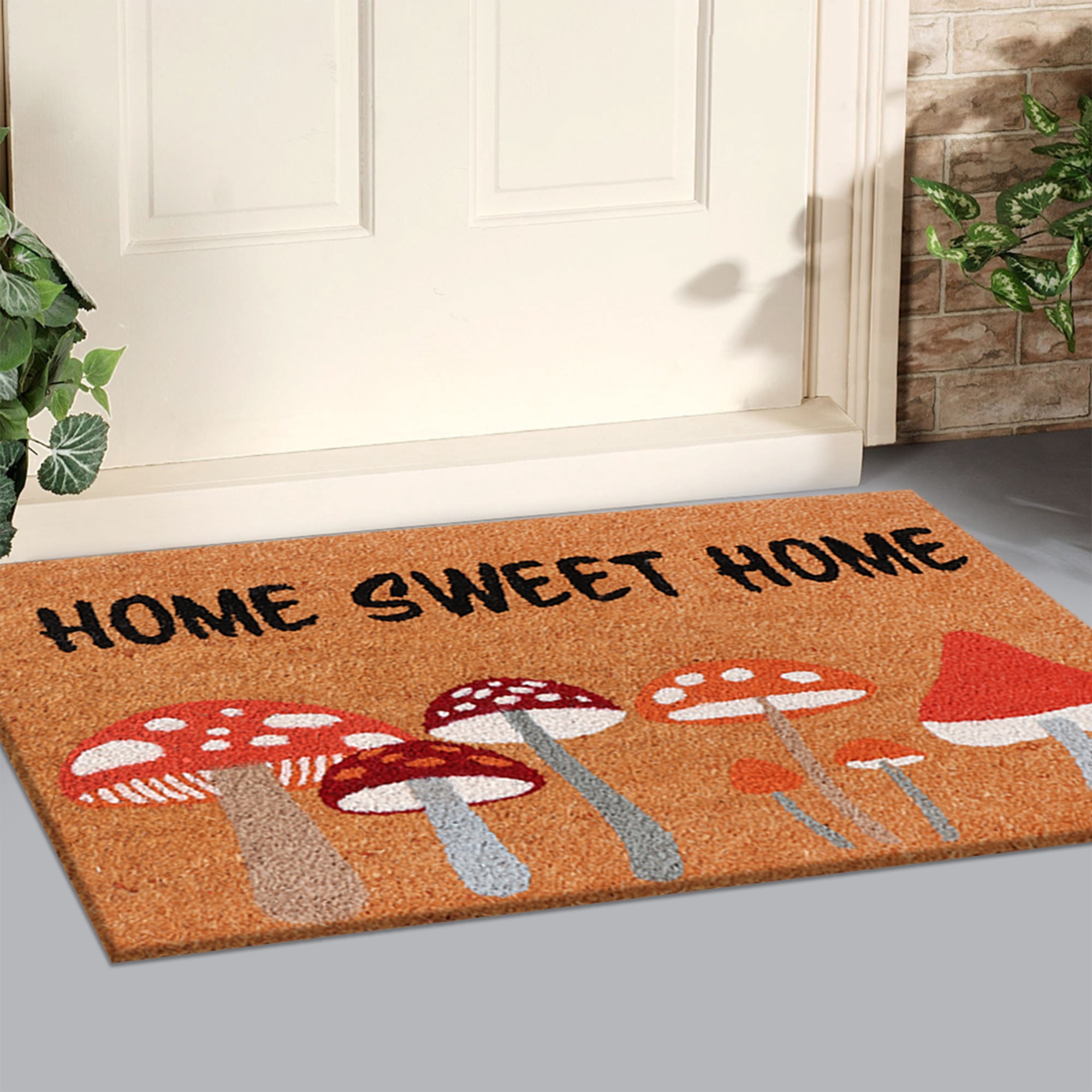 A1HC Natural Coco Coir Doormat, Sweet Home Mushroom, 18"x30", Durable Outdoor Welcome Mat, Non-Slip, Easy to Clean, Pet Friendly