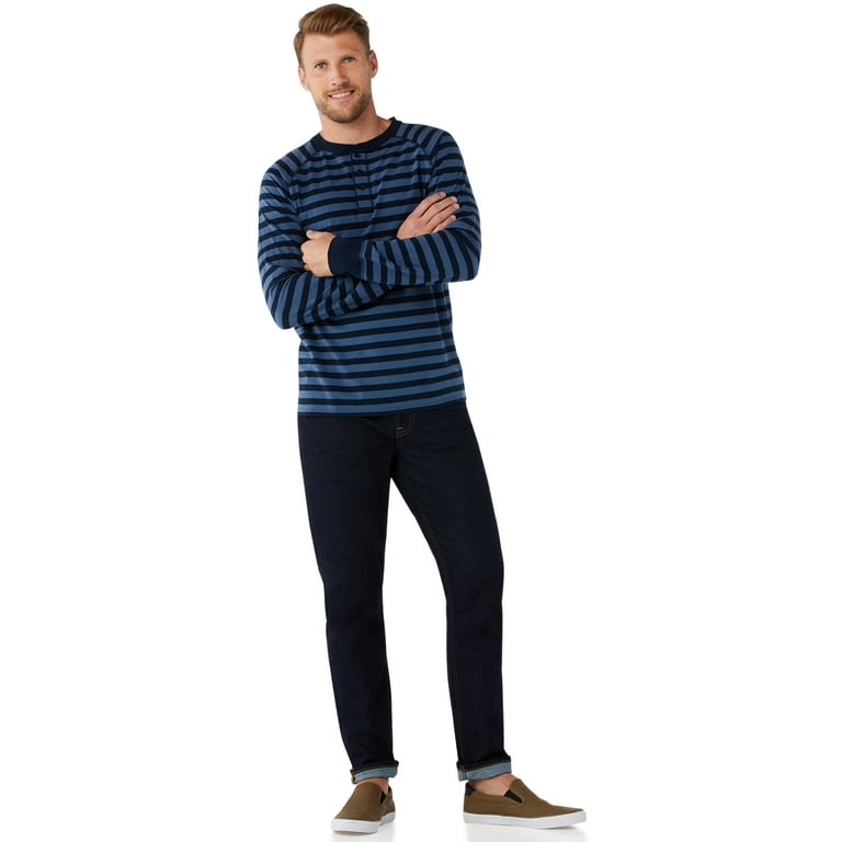 Free Assembly Men's Everyday Long-Sleeve Striped Henley Shirt