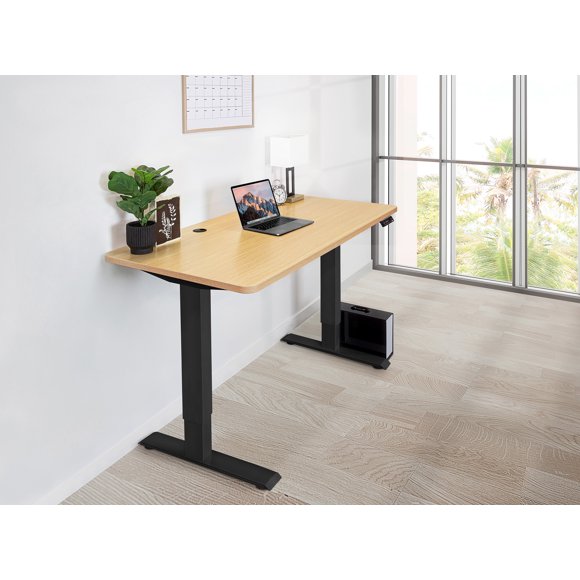 EFFYDESK Home Electric Height Adjustable Home Office Computer Standing Desk - (70"×29") Oak Wood on Black Frame