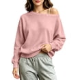 thumbnail image 4 of Nugftut Sweatshirts for Women Off Shoulder Fleece Crewneck Casual Long Sleeve Shirts Loose Fit Tops, 4 of 8