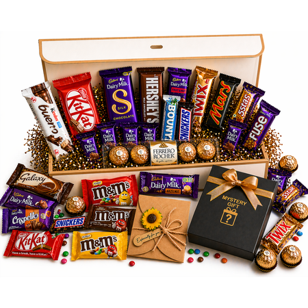 Chocolate Gift Box for Him – 20+ Assorted Chocolates Greeting Card & Mystery Gift Hamper for Men Husband Boyfriend Dad Brother