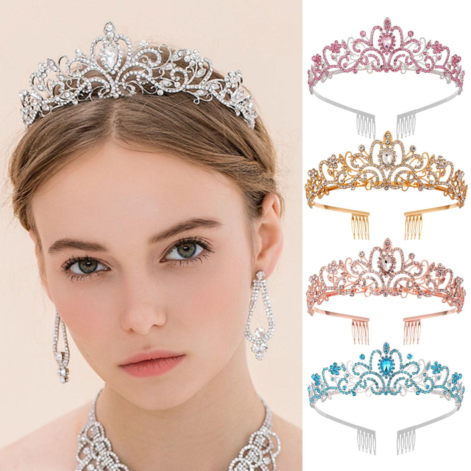 Bridal Comb Crown Elegant Party Fashionable Crystal Tiara Headdress Headwear S 