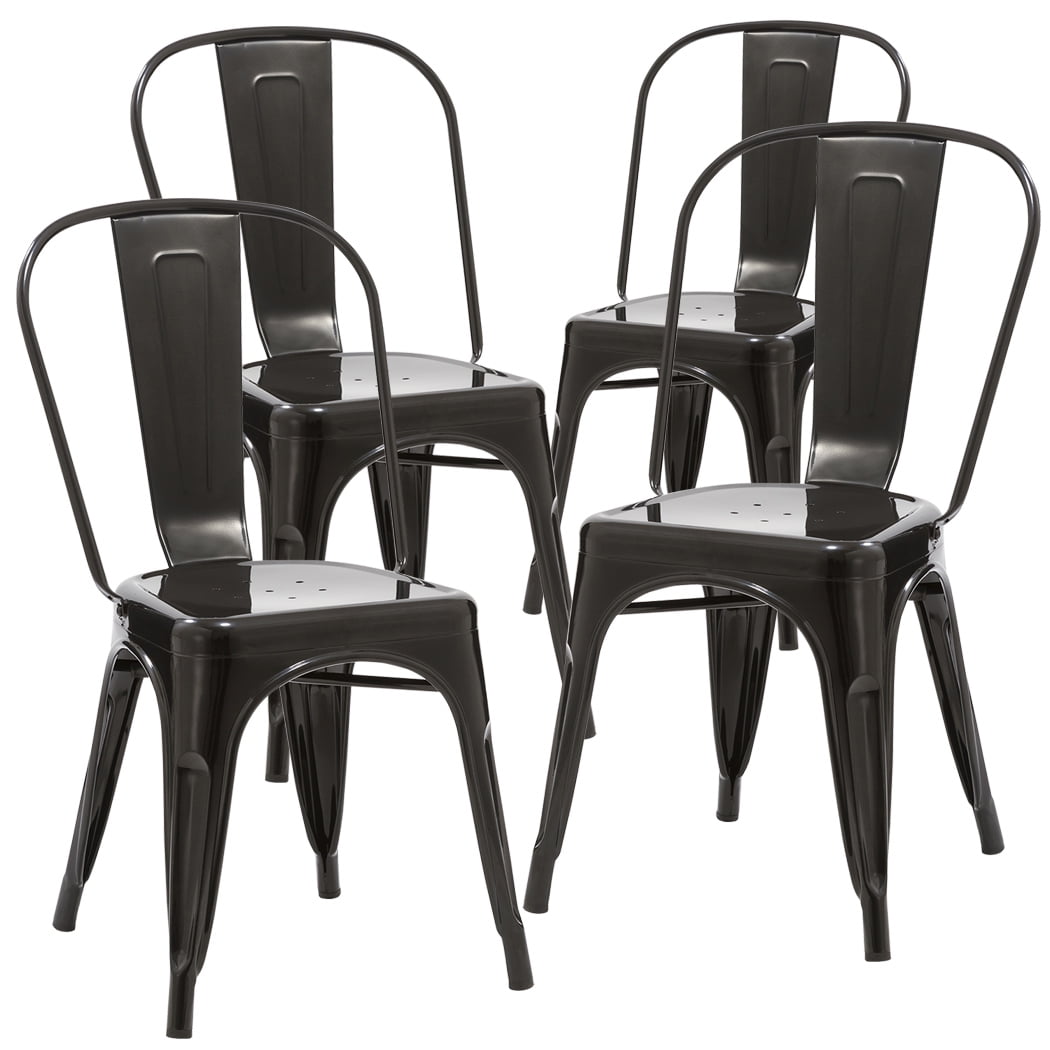 Duhome Metal Dining Chairs Indoor/Outdoor Use Stackable Set of 4,Black