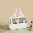thumbnail image 1 of Bolsa de cosméticos con empalme de PU, bolsa de lavado impermeable transparente de PVC, bolso de mano portátil de viaje, bolsa de almacenamiento de baño de gran capacidad, 1 of 6