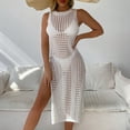 thumbnail image 4 of Conairie Womens Swim Suit Coverup Sleeveless Loose Hollow Knit Bathing Suits Cover Ups Summer Bikini Vacation Long Dress Outfits White One Size, 4 of 9
