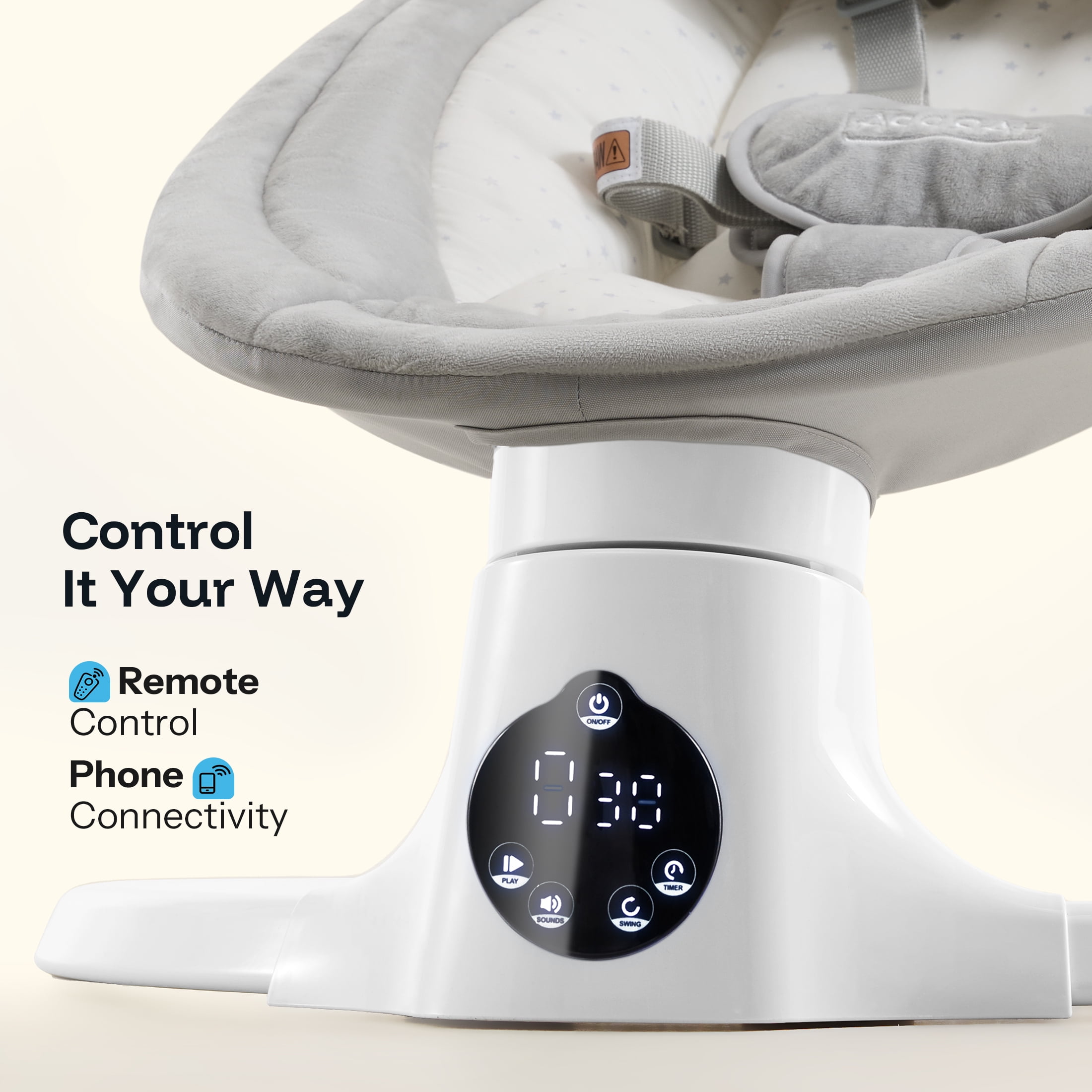 HARPPA Baby Swing for Infants with Remote Control, 5 Sway Speed, 10 Lullabies, Gray