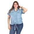thumbnail image 1 of Blusa de mezclilla con nudo Roman Fashion /Tallas Extras, 5116 (Mezclilla light) azul 40, 1 of 5