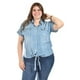 thumbnail image 1 of Blusa de mezclilla con nudo Roman Fashion /Tallas Extras, 5116 (Mezclilla light) azul 36, 1 of 5