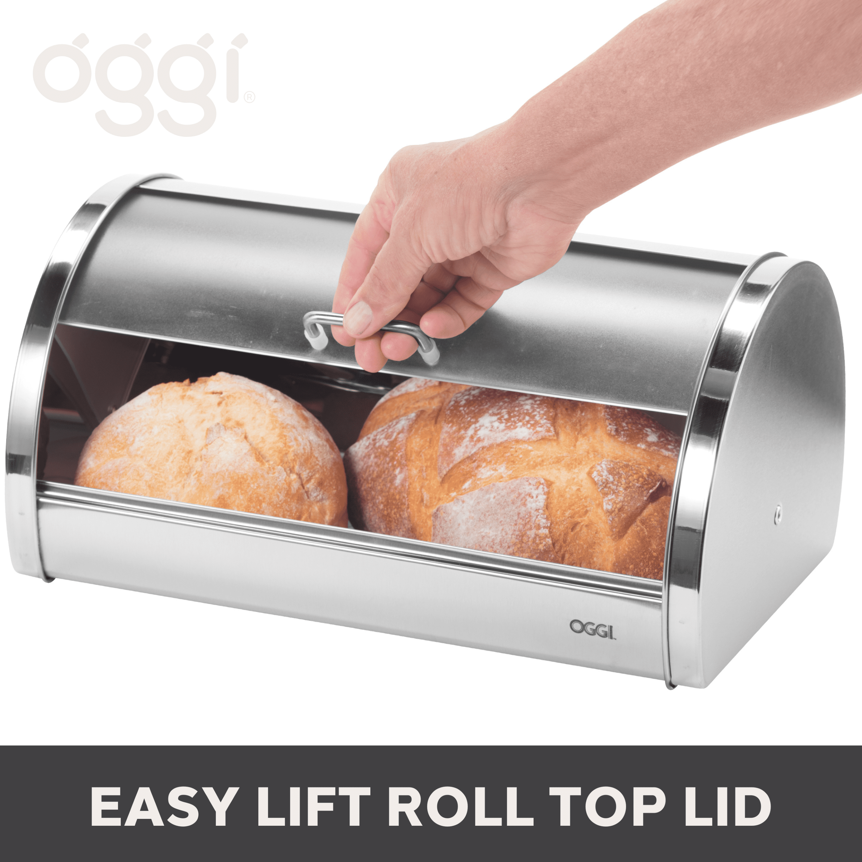 Oggi Stainless Steel Roll Top Bread Box with Vented Back - Thumbnail 2