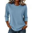 thumbnail image 2 of Women's Crew Neck 3/4 Sleeve T-Shirt, Loose Fit Casual Comfy Top, Soft Breathable Basic Tee for Daily Office Lounge Wear 17-Sky Blue M, 2 of 5