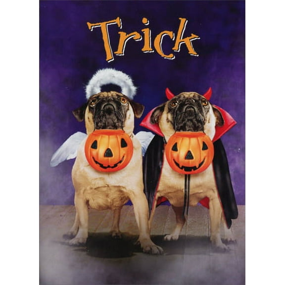 Avanti Press Two Pugs In Costumes Stand Out Pop-Up Funny / Humorous Dog Halloween Card