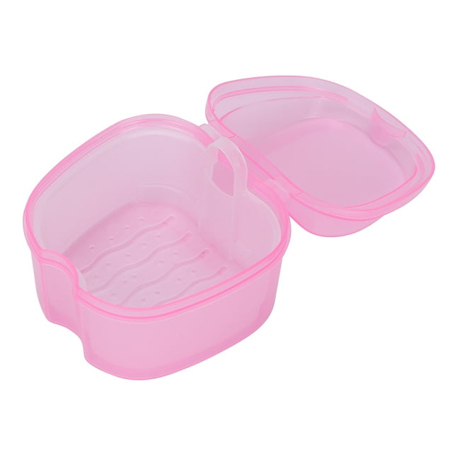 Denture Bath Case Box, Denture Bath Box, Soak Container Colored False Teeth Storage Box with Strainer Basket