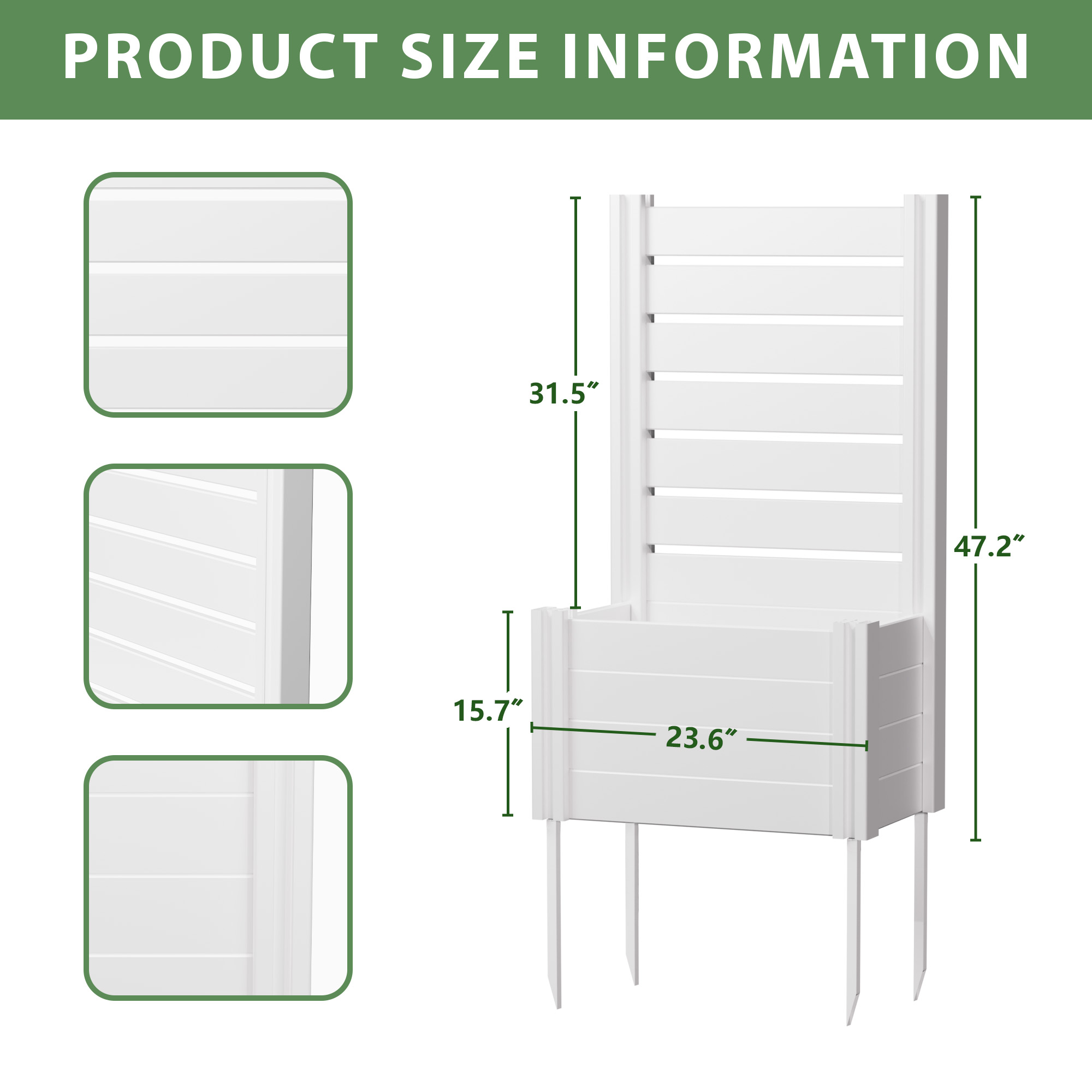 MAYEERTY 47.2"×23.6"×11.8" White PVC Rectangular Planter Box - Lightweight, Weather-Resistant for Gardens