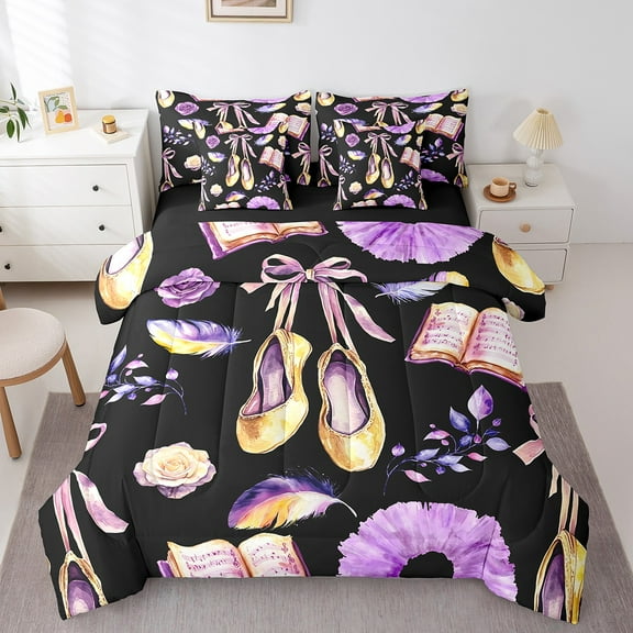 Erosebridal Ballet Dance Bedding Sets Twin Size,Gradient Feather Comforter Sets with Sheets,Dreamy Princess Bed in a Bag Twin size,Lightweight Girls Bedroom Decor,Reversible,7pcs