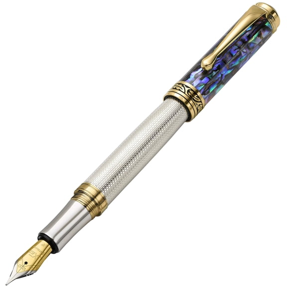 Xezo Xezo Maestro® 925 Sterling Silver Fountain Pen (Fine Nib) - Paua Abalone Cap, 18K Gold Plated