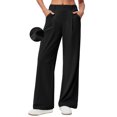 thumbnail image 1 of Pantalones Ewedoos de pierna ancha, tela gofrada, cintura alta, para mujer, 1 of 6