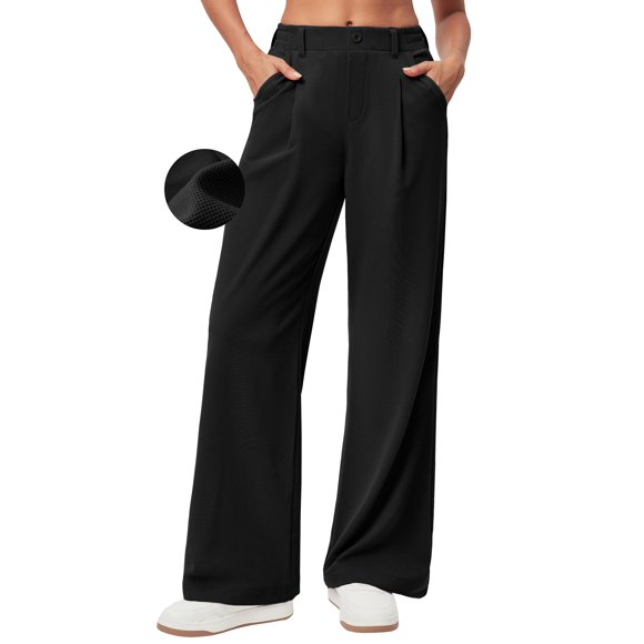 Pantalones Ewedoos de pierna ancha, tela gofrada, cintura alta, para mujer