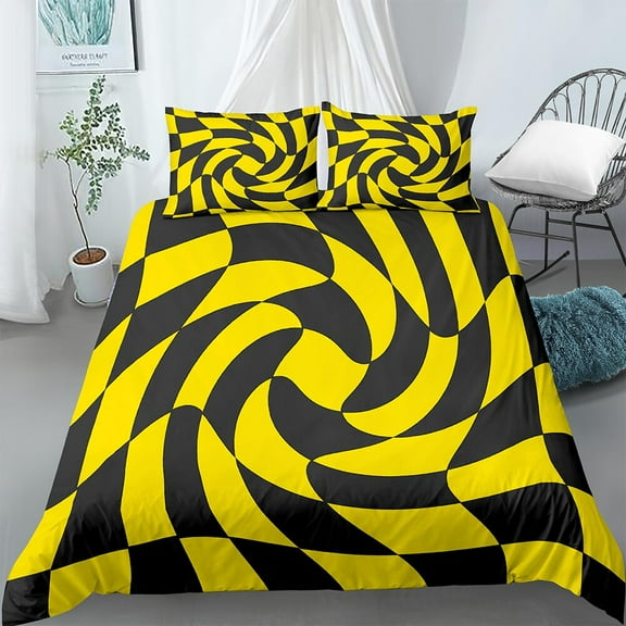 3D Geometric Bedding Set Psychedelic Bohemian Style Yellow Duvet Cover King Colorful Soft 2/3PCS Polyester Comforter Cover