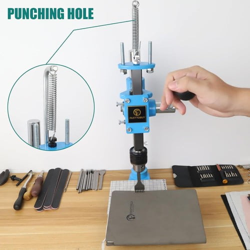 TOAUTO Premium Manual Leather Punch Tool Mute Hand Press Punching Machine with Chuck, PP & Aluminum Plates for DIY Leather Craft