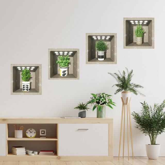 Pegatina Decorativa onlyliua Ilustración de Planta en maceta PVC Autoadhesiva