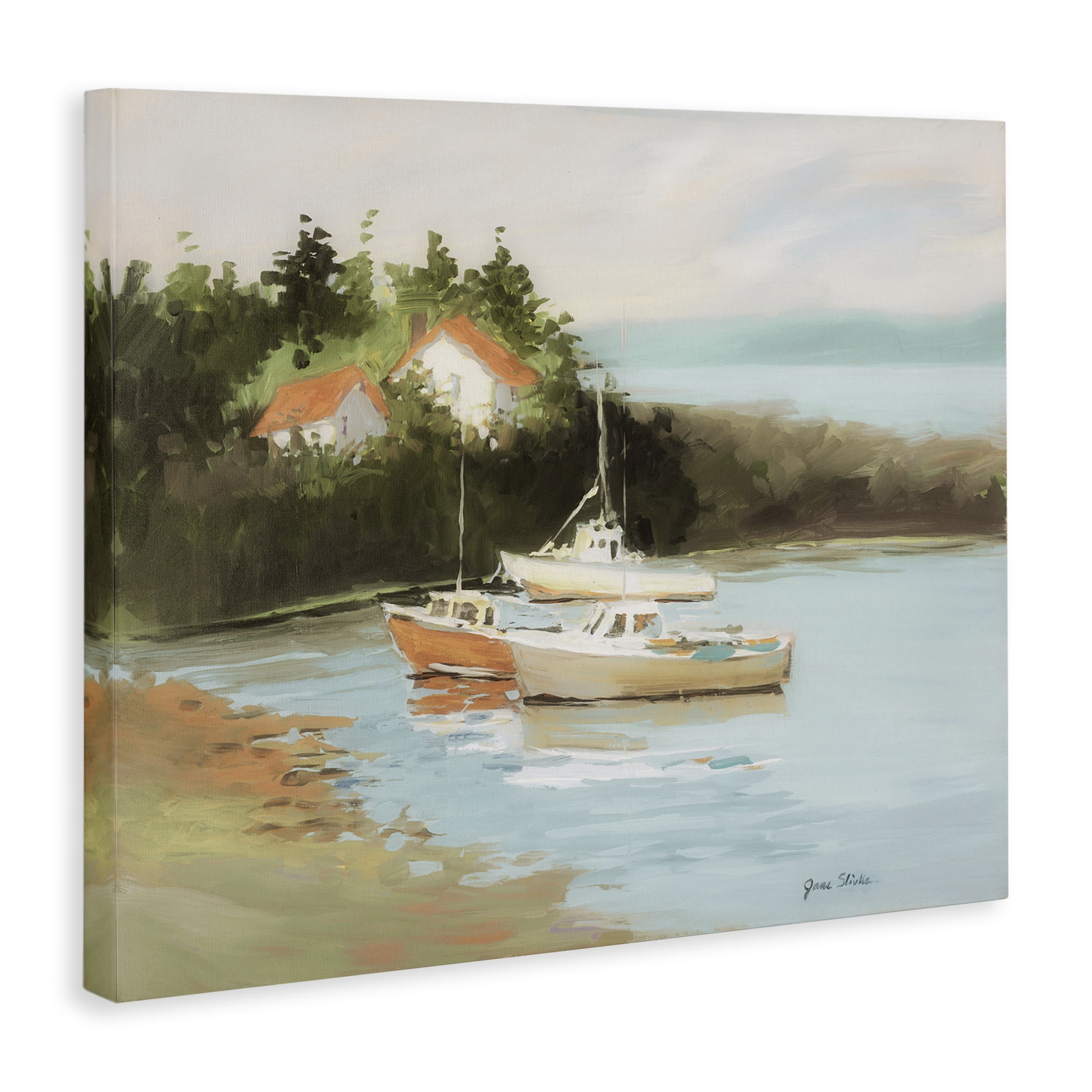 Stupell Industries Calm Boat Harbor Coastal Painting Gallery Wrapped Canvas Art Print Wall Art, 40 x 30