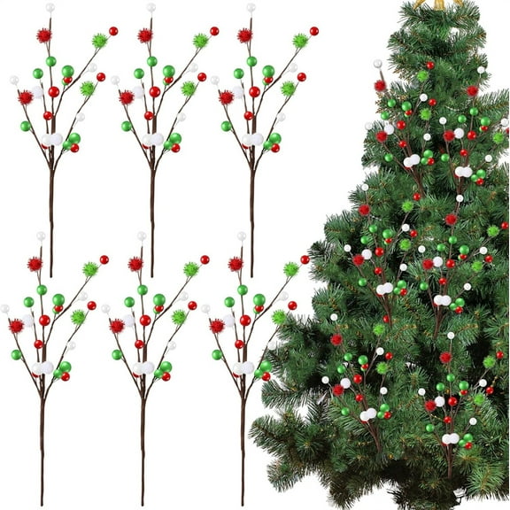 Triani 6Pcs Christmas Tree Decorations Red Green Picks 15.7 Inch Christmas Decorations Xmas Tree Topper for Holiday Tree Topper Decor