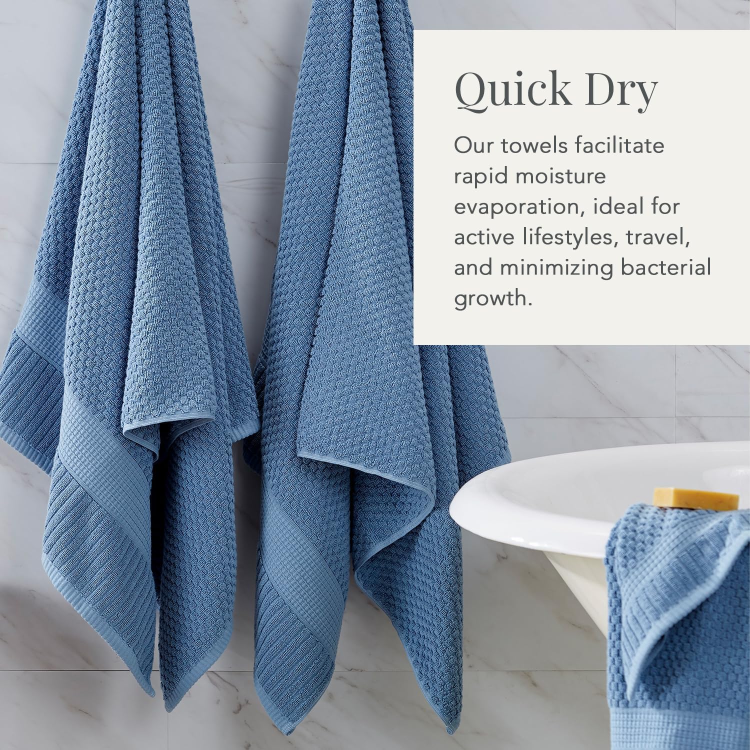 100% Cotton Bath Towel 4 Pack | Super Soft & Absorbent Quick-Dry Bath Towels 30" x 52" |Textured and Durable Cotton | Trinity Collection (4 Pack Bath Towel, Blue Shadow)