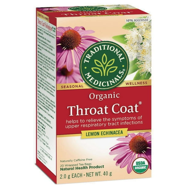 Throat Coat® échinacée et citron biologique Traditional Medicinals 20 ct