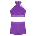 thumbnail image 4 of iefiel Kids Girls Gymnastics Dance Outfits Crop Tank Top and Shorts Set Cheerleading Dancing Clothes Purple 8, 4 of 9