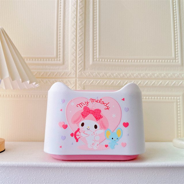 Sanrio Hello Kitty Y2K papelera para escritorio Cinnamoroll Kawaii Push-On papelera de escritorio Kuromi Melody Press Mini cesta de papel portátil
