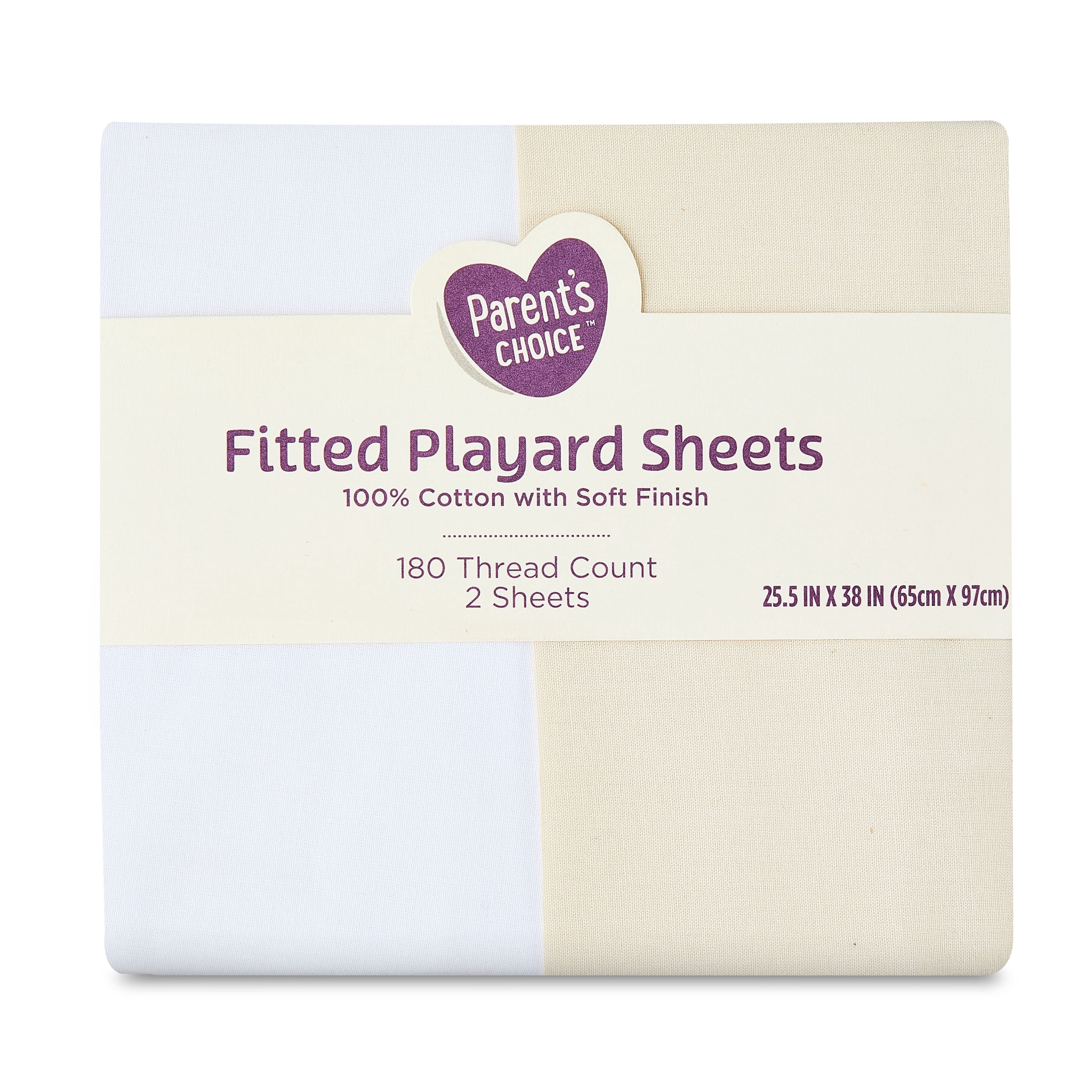 Parent's Choice Cotton Fitted Playard Sheets, Neutral, 2-Pack